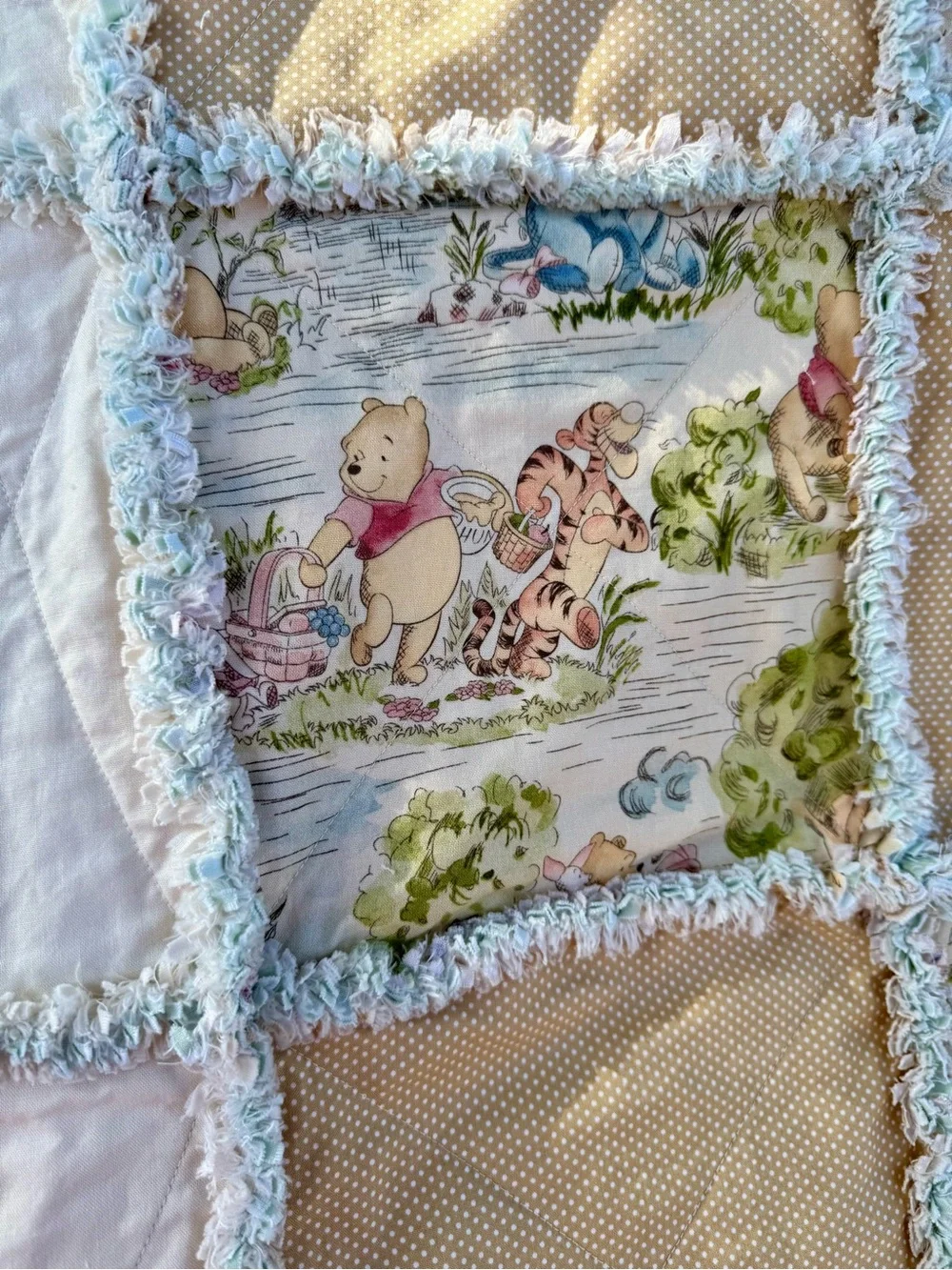 Winnie the Pooh Handcrafted Rag Quilted Baby/Toddler Blanket